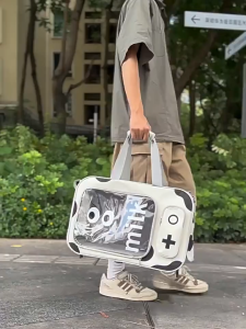 Cute Milk Box Pet Trolley Carrier Clear Bubble 3-in-1 Rolling Cat Bag Shoulder Handbag