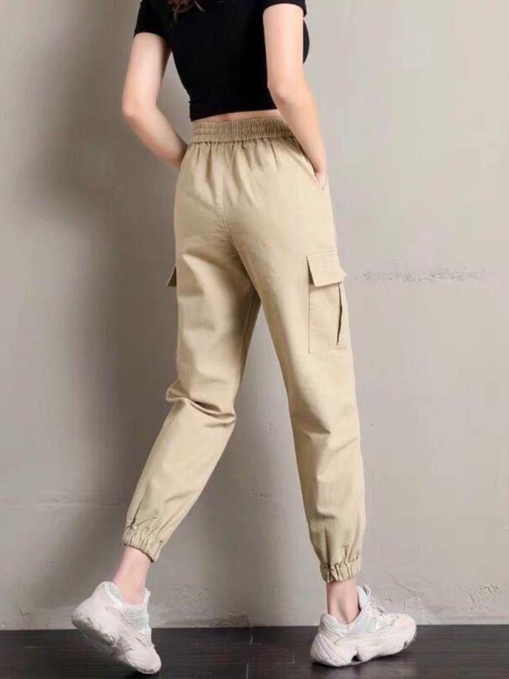 High Waist Workwear Pants Womens Summer New Style Korean Version Student Casual Loose Slimming Nine Points Harlan Pants