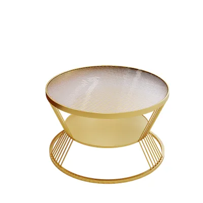 Luxury Glass Top round Coffee Table for Living Room Small Apartment Hotel Style Creamy Wind Internet Famous Table Home Use