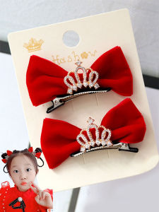 คลิปผมลายผีเสื้อสามมิติสำหรับเด็ก คลิปผมทรงมงกุฎสำหรับเด็กผู้หญิง เครื่องประดับผมปีใหม่สำหรับเด็ก เครื่องประดับผมสีแดงสำหรับเด็ก