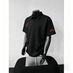 OUMULONG | Letter Embroidery Deconstructed Splicing Polo Shirt Short Sleeves