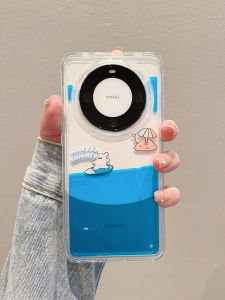 Huawei Mate70Pro+ Summer Surf Line White Dog Sandflow Liquid Cartoon Protective Phone Case Simple Style Shockproof Acrylic Material