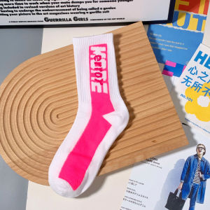 White Socks Mens Ins Trendy Knee Socks Womens Online Red High-Looking Fluorescent Green Rose Pink Sports Personalized Letters Outwear