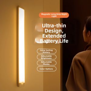 Wireless Magnetic Strip Night Light Rechargeable LED Touch Sensitive Long Lasting Battery for Kitchen Bedroom Wardrobe Dimmable Brightness Adjustable Modes