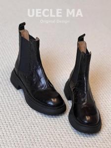 Sheepskin Chelsea Boots Womens round Toe Short Martin Boots British Style Autumn Winter New Fashion Comfortable Soft Rubber Sole