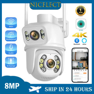 NICELECT ICSEE WIFI CCTV Camera: 4K 8MP Wireless Outdoor Surveillance Camera with Multi View Dual Lens Human Body Detection Infrared Night Vision