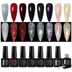 8PC Nail Glitter Gel Bộ Dụng Cụ Đánh Bóng Móng Tay Bán Vĩnh Viễn Cho Móng Tay Mùa Xuân Mùa Hè DIY Trang Trí Móng Tay 7ml/chai