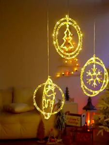 LED Christmas Decor Hanging Light Star Elk Spin Pendent Lights USB Plug For Living Room Christmas New Year Party Garland Lights