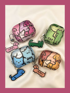 Doodle Cat And Dog AirPods Case Protective Cover for Apple pro Headphones Wireless Bluetooth Soft Shell TPU Cartoon Pattern