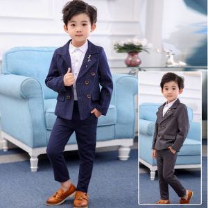 lontakids 2-10 Years Kids Boys 2Pcs Set Stripe Blazer Jacket Pants Suit Set Gentleman Formal Suits Performance Formal Attire for Wedding Birthday Party