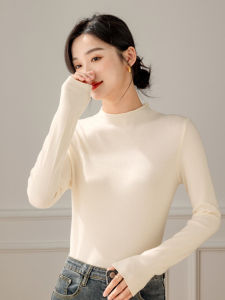 Áo Len Dệt Kim Dài Tay Cổ Tròn Thoải Mái Cho Nữ Mùa Xuân Thu Áo Lót Cổ Cao Viền Áo Dài Tay Áo Len Dệt Kim