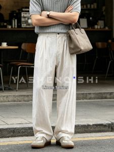 YASHENQISHI | Linen Rayon Blend Wide Leg Trousers