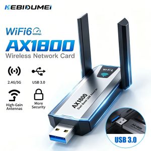 Kebidumei | KEBIDUMEI AX1800 WiFi 6 USB 3.0 Dongle Dual Band 2.4G&5GHz Wireless WiFi Adapter Driver Free Network Receiver For PC Win10 Win11