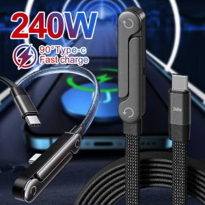 240W Type-C To Type C Cable / Elbow Fast Charging Data Cable / 2-in-1 Foldable Data Cable / Multi Charger Cord / Foldable Stand Phone Holder Cord for IPhone 17/16/15