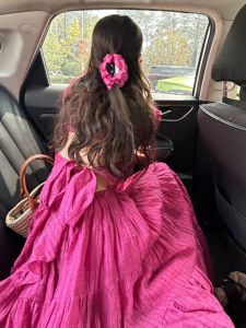 CHANGTONG | Travel Vacation Style Beautiful Mini Dress French Elegance Hot Pink Maxi Dress Women Summer Loose Back V-neck X-shaped Long Skirt