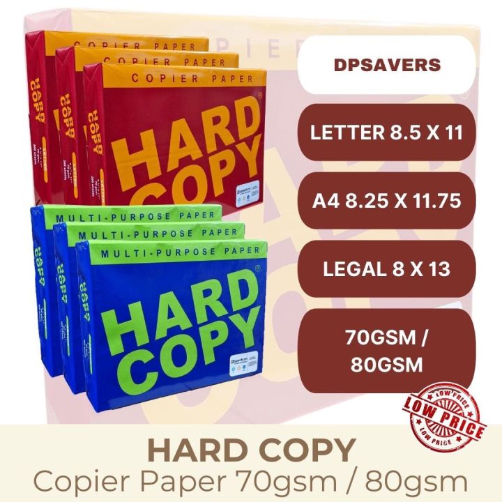 Hard Copy Bond Paper Long Short A4 70gsm & 80gsm 500 Sheets per Ream