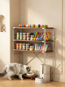 AMU·PIGGY | Vintage Cat Food Shelf Cat Litter Box Storage Rack