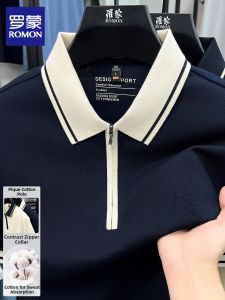 ROMON | Breathable Casual Contrast Collar Polo Shirt