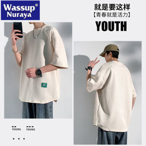 เสื้อยืดคอกลมแขนสั้นทรงหลวมสไตล์ยูนิเซ็กซ์สำหรับฤดูร้อนจาก WASSUP NURAYA ผ้าโพลีเอสเตอร์ผสมยืดหยุ่น