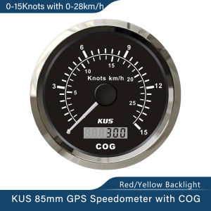KUS 85mm GPS Speedometer Gauge 0-15Knots 0-30Knots 0-60Knots with Red Yellow Backlight for Boat Yacht 12V 24V