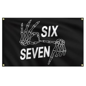 VIKAMA Six Seven Skeleton Hand Gesture Wall Tapestry Black Background White Bone Finger Number Funny Humor Bedroom Living Room