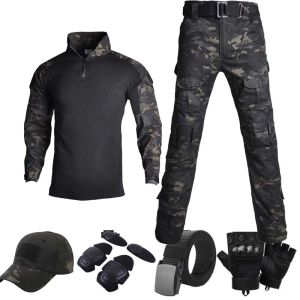 MCBK Camo Training Sets Mens 1/4 Zipper Uniform Combat Tops Workwear Cargo Pants Tactical Suits Durable Shirts Wear-resisting