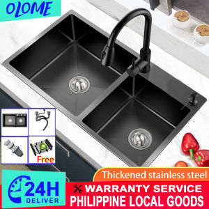 【High Quality Stainless Steel】SUS304 Stainless steel Kitchen sink Bar sink set sink Dual slot with dish rack and water pipe
