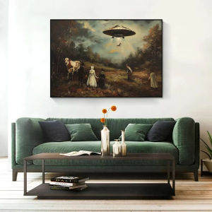 UFO Cow Alien Farm Jigsaw Puzzle 500/1000/1200/2000PCS Vintage Surreal Scene Focus Activity Leisure Time Gift