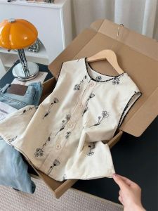 SHENGHUOYA | French Sweet Contrast Floral Round Neck Sleeveless Top