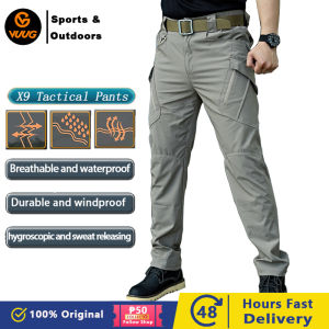 【2-3 days arrive!!!】Men Multi-pocket Tactical Pants IX9 Army Military Waterproof Cargo pants for Men Elastic Solid Color