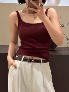 สลิมฟิต Red Square ปกเสื้อ Mini สายคล้อง เสื้อกั๊ก ผู้หญิง ชุดสูท เสื้อชั้นในแบบบูรณาการพร้อมแผ่นรองหน้าอก เสื้อท่อนบน สําหรับการสวมใส่ในสํานักงาน