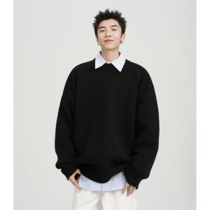 Áo Len Cổ Tròn Dài Tay Phong Cách Mỹ Cổ Điển Màu Nâu Cà Phê Cho Nam Mùa Thu Đông Màu Trơn Đa Năng Thường Ngày Lười Biếng Mặc Trong