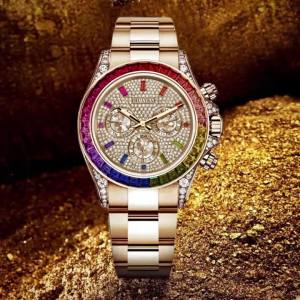 Luxury Rainbow Gradient Chronograph 42mm Multi-Color Sapphire Bezel with Diamond Accents Triple Calendar (Day/24H/Date) Automa