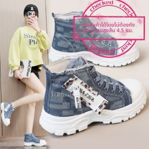 รองเท้าผ้าใบส้นหนาสำหรับผู้หญิง รองเท้าบู๊ตมาร์ตินแบบลำลอง ระบายอากาศได้ดี รองเท้าส้นสูง รองเท้าสปอร์ต ฤดูใบไม้ผลิและฤดูร้อน 2025