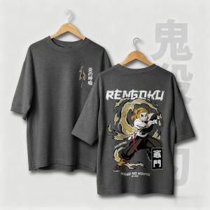 Bandai | Demon Slayer Rengoku Kyojuro Anime T Shirt Men Women Cotton Short Sleeve Tops Summer Casual Graphic Tee Streetwear Manga Cosplay