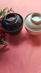 Bát súp miso có nắp nhựa melamine trắng / kem / đen - HU 88: đường kính 9.9 x 8.9 cm