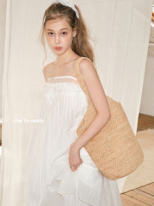 Feytiy Plant Series Oxygen Girl Fashionable Handmade Raffia Straw Bag Summer Shoulder Tot Bag Casual Simple Style Pure Color
