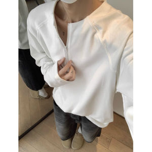 Autumn and Winter Dralon Half Zipper Inner Wear Sweatshirt Mens Cleanfit Korean Style Lazy Thickened Warm Long Sleeve T-shirt