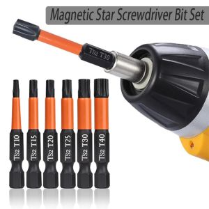6-Piece Star Screwdriver Bit Set 1/4 Hex Shank Screwdriver 2 T10 T15 T20 T25 T30 T40 Star Screwdriver Bits Versatile