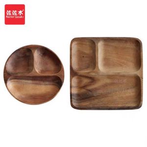 Toxic Free Wooden Dinner Plate Divided into Three Parts for Children Adults Creative Home Restaurant Rectangular Shape Dishware