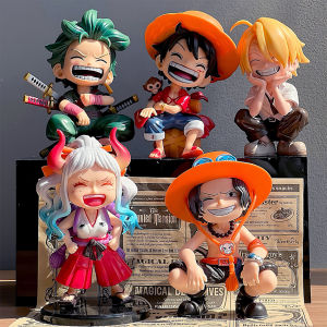 Bandai | Hot Anime One Piece Luffy Zoro Sanji Ace Yamato Q Version Sitting Action Figure Pvc Collectible Mini Model Desk Car Ornaments