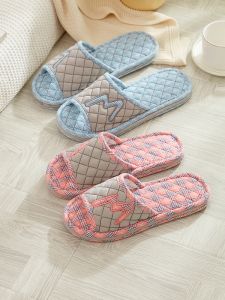 New Arrival Pure Cotton Fabric Couple Slippers for Women Spring and Autumn Simplicity Korean Home Silent Anti-Slip Thickened Three-Layer Floor Slippers