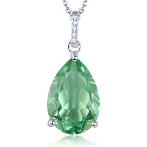Lohaspie Jewelry Genuine 7 Carats Solid Sterling Silver 925 Pendant Original Natural Green Fluorite Pendant Pear Cut Gemstone Women Fashion Pendant Silver 925 Pendant Jewelry