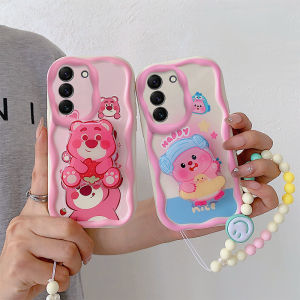 เคสโทรศัพท์แบบหนังสือเล่มลายหมีสตรอเบอร์รี่สำหรับ Samsung A02S ป้องกันการตกหล่นพร้อมสายรัดนิ้วแบบพลาสติกสำหรับนักเรียน