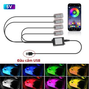 Bộ Đèn LED RGB Không Dây Cho Ô Tô Với Điều Khiển Từ Xa Bằng Ứng Dụng Đèn Dải Tạo Không Khí Nội Thất 180 °   Góc Chiếu Xạ Rộng