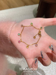 Delicate Colorful Tourmaline Gemstone Pendant Slide Style Gold Bracelet Women Luxury Minimalist High-End Feeling Hand Jewelry