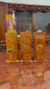 Ống đựng nhang trạm khắc chữ Tài Lộc Phúc ĐứcỐng Trơn Bình AnBông Sen Vàng bằng gỗ-Ống Hương Loại Đẹp Chạm Khắc Sắc Nét