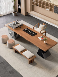Modern Simple Luxury Home Office Tea Table Set Song Dynasty Aesthetic Solid Wood Multi-Functional Table And Chairs Combination