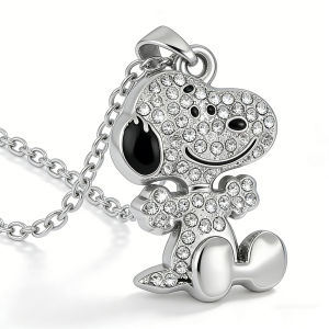 Bandai | Cartoon Snoopy Full Zircon Necklace Couple Gift Pendant Cartoon Dog Clavicle Chain Valentines Day Necklace