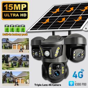 15MP 10X Zoom Triple Lens 4G Solar Camera Outdoor Triple Screen CCTV PIR Motion Detection Security Surveillance V380 Pro Camera
